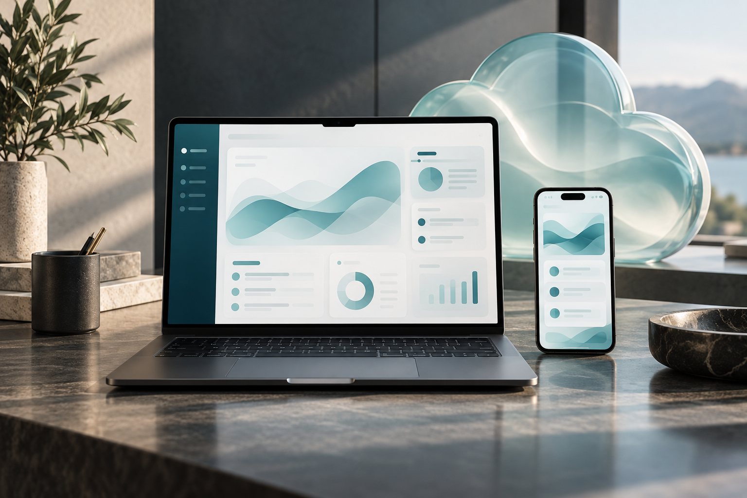 Ilustração de aplicações web, mobile e cloud